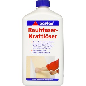 Flasche Baufan Rauhfaser-Kraftlöser 1 l zum einfachen Tapeten entfernen.