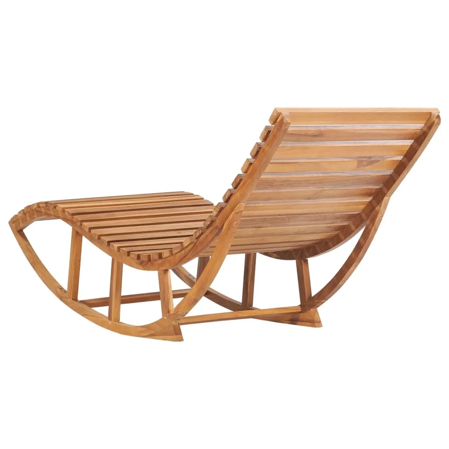 Schaukelliege aus Teakholz mit roter Auflage für Garten, Terrasse oder Balkon.