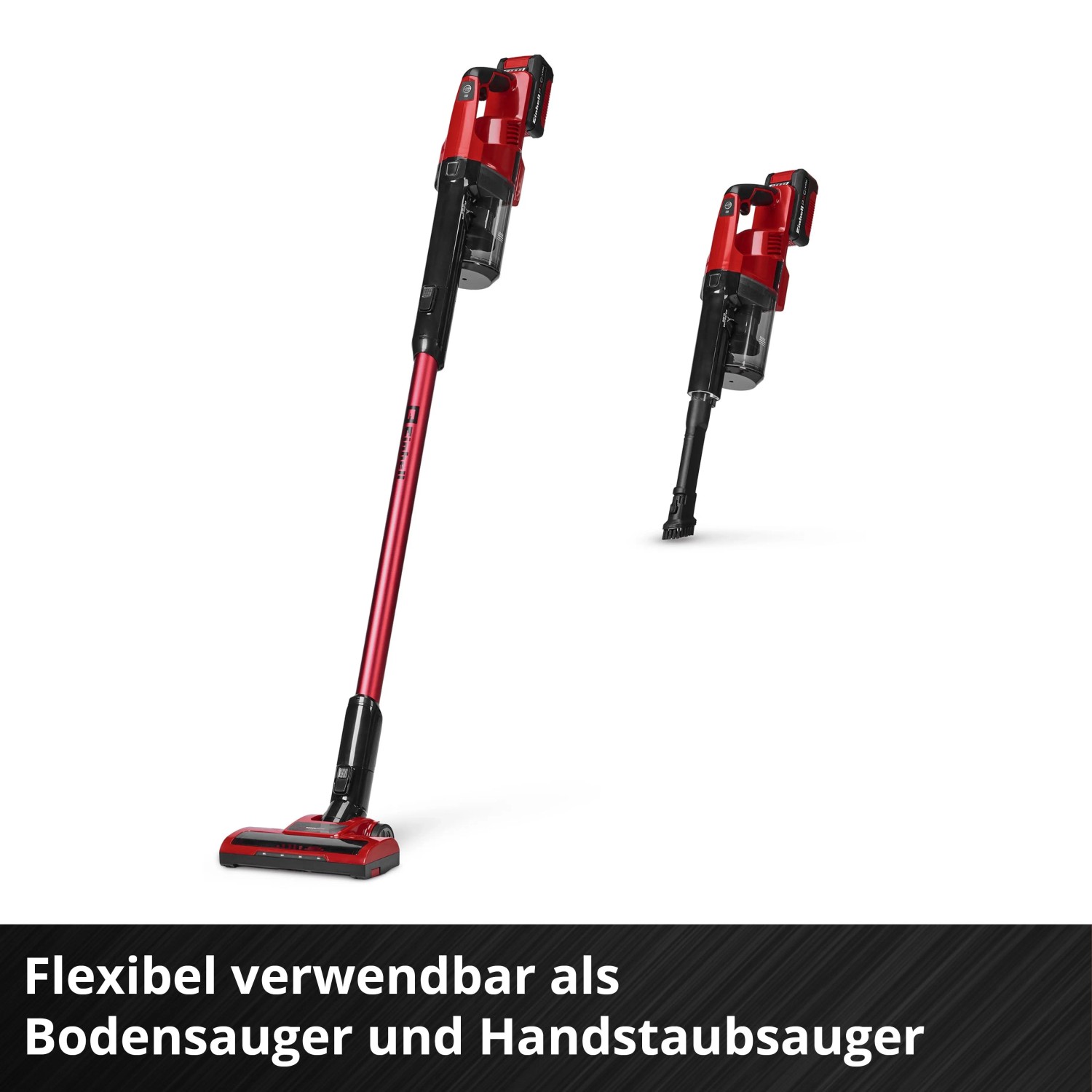 Roter Einhell Akku-Stielstaubsauger TE-SV 18 Li als Stiel- und Handstaubsauger. Kabelloser 2-in-1 Bodenstaubsauger.