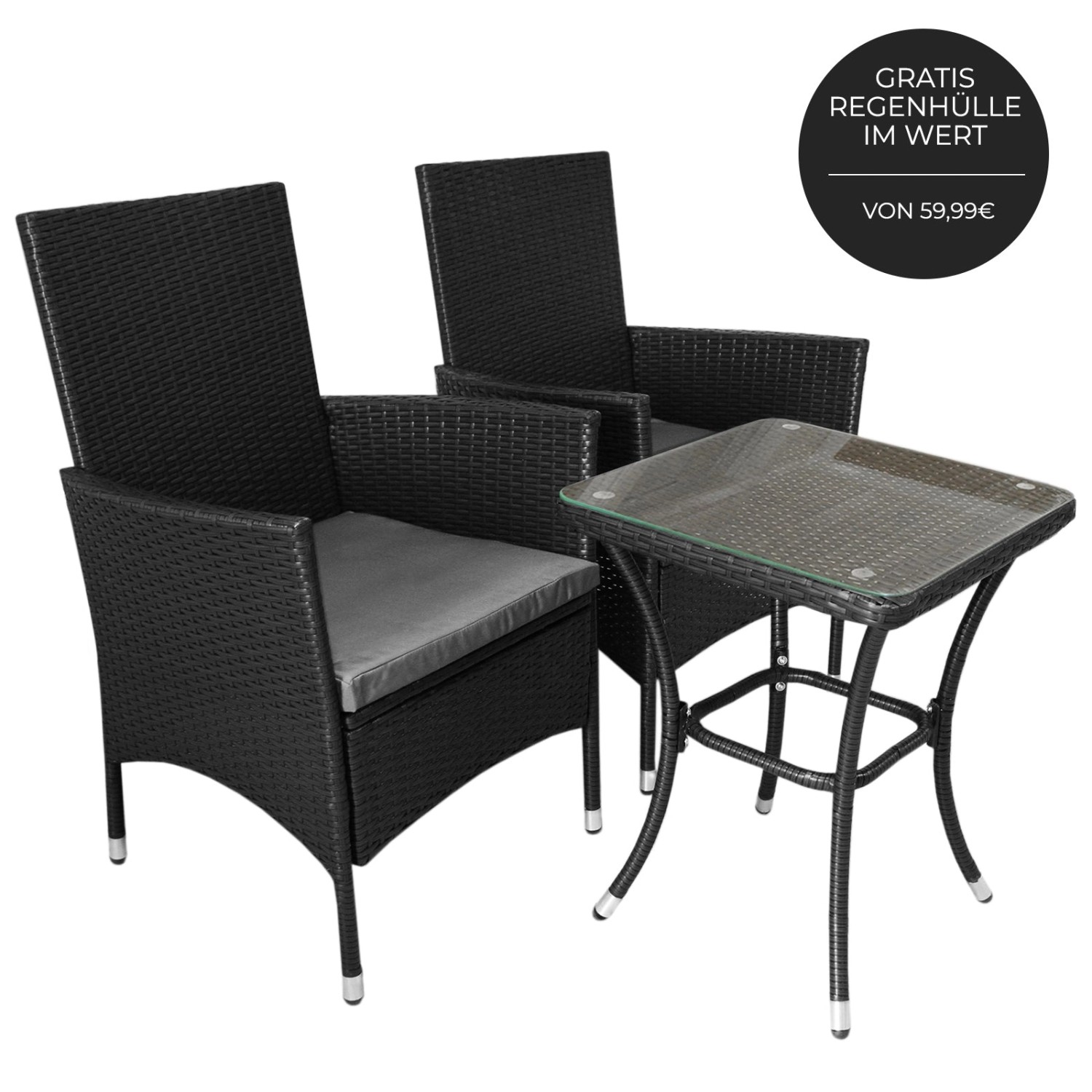 Thumbnail - Monstershop Rattan Bistro Set Schwarz