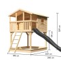 Karibu Stelzenhaus Benjamin mit Rutsche in Natur-Anthrazit, Leiter und Podest für Kinder zum Spielen im Garten.
