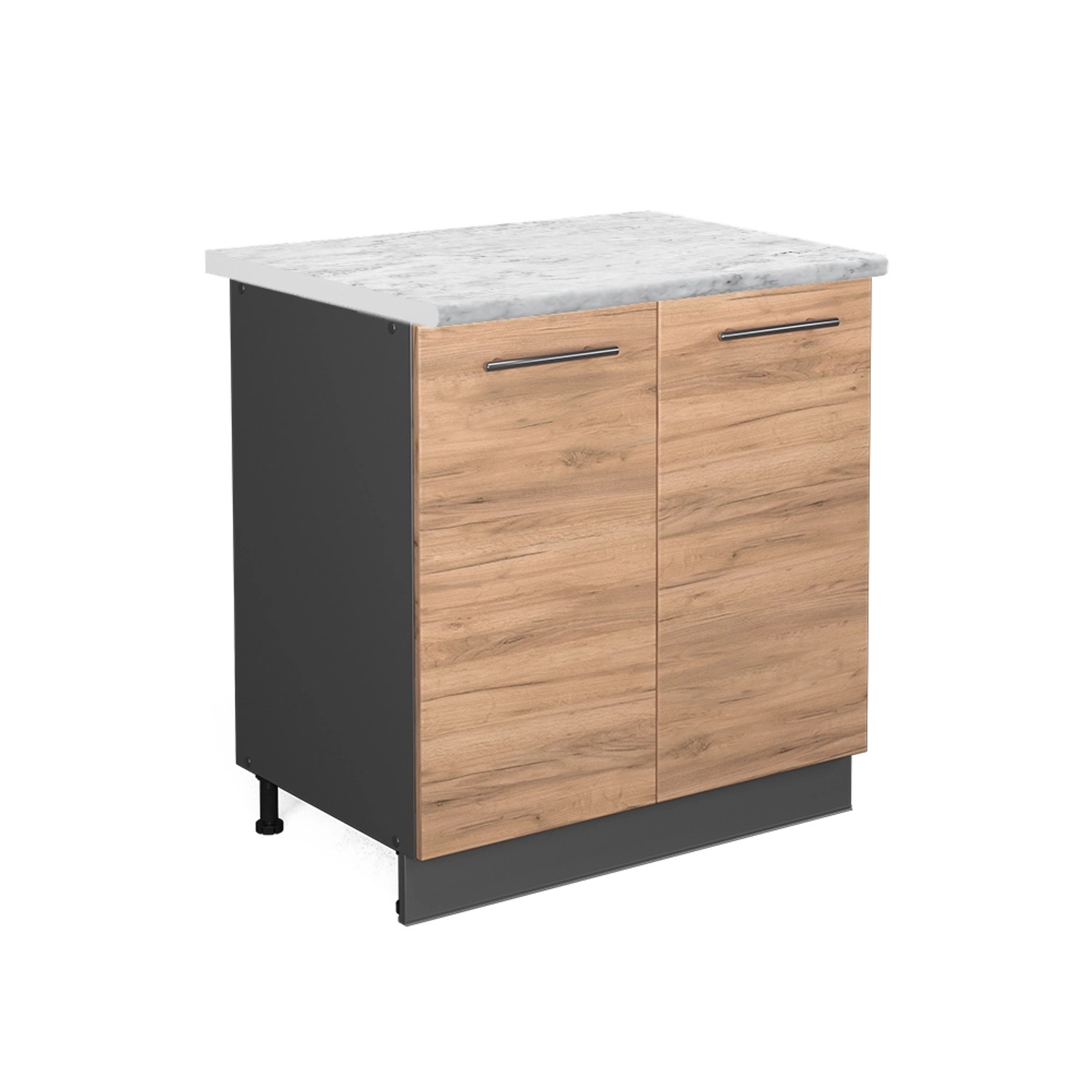 Vicco Spülenunterschrank Fame-Line Goldkraft Eiche/Anthrazit 80 cm mit Regal AP Marmor