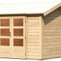 Karibu Gartenhaus Timra, naturbelassen, mit Satteldach und Doppeltür. Holz-Gartenhaus für den Garten.