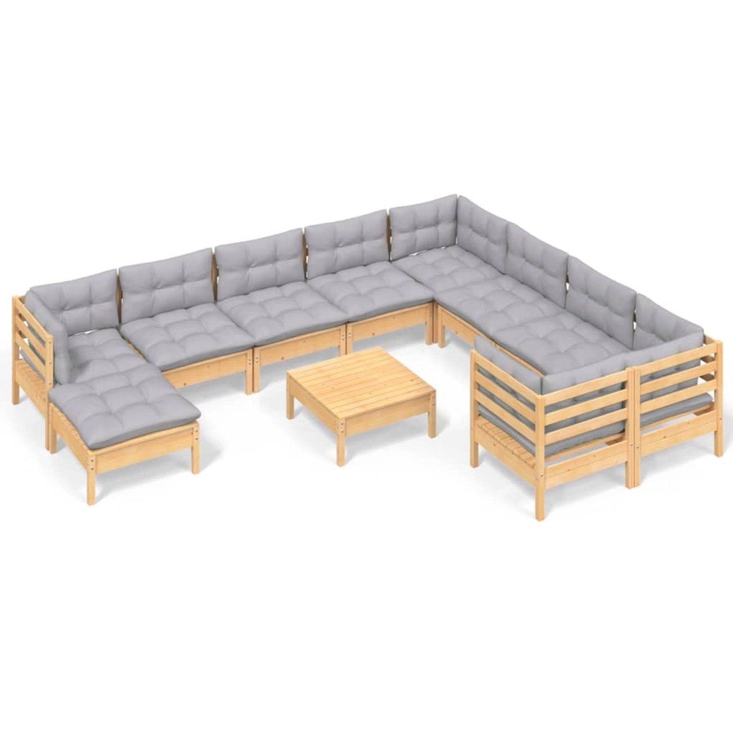 vidaXL 11-Tlg Garten-Lounge-Set mit Grauen Kissen Kiefernholz 3097036