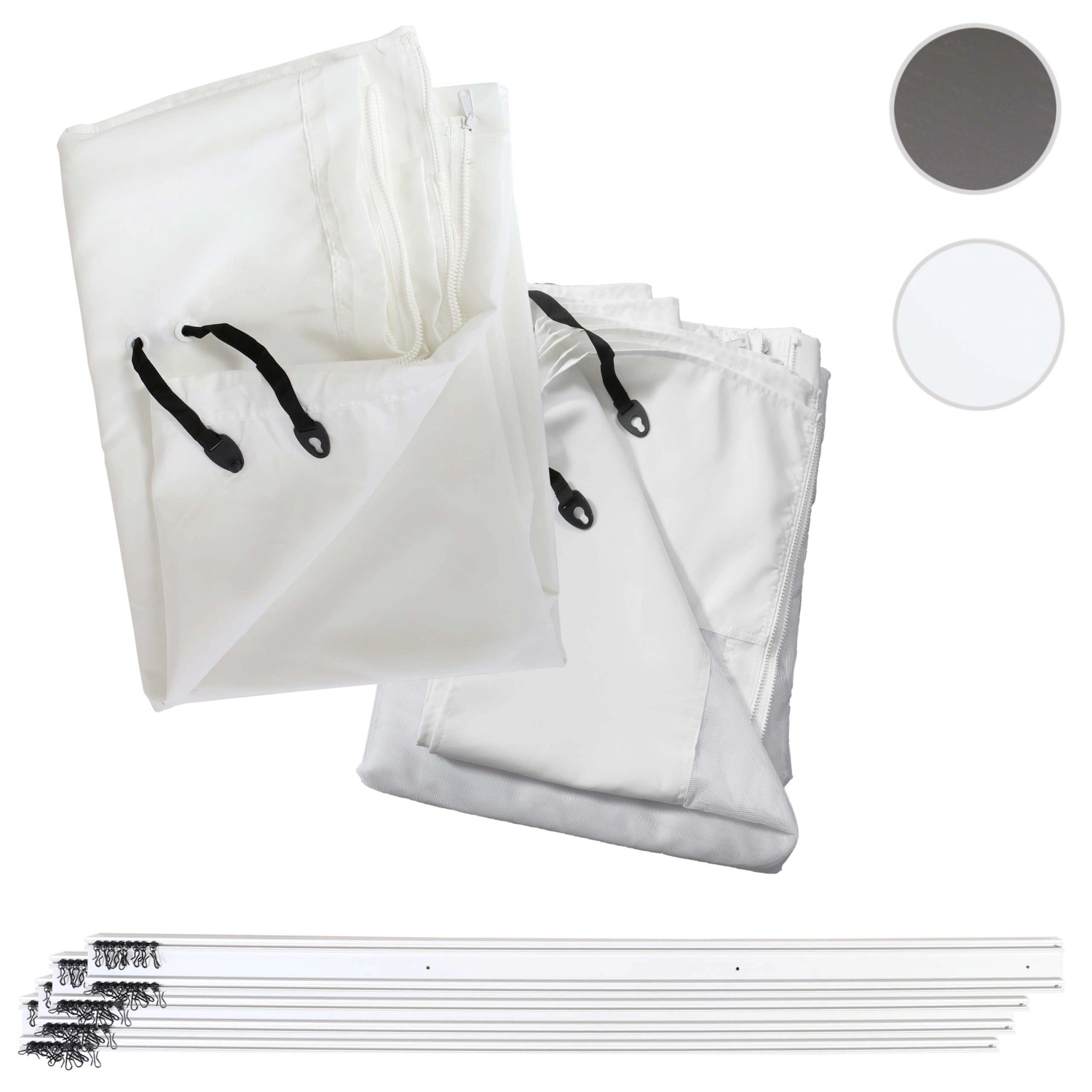 Weiße Seitenwand für MCW Pergola J32 3x4m, inklusive Schienen und Befestigungsmaterial.