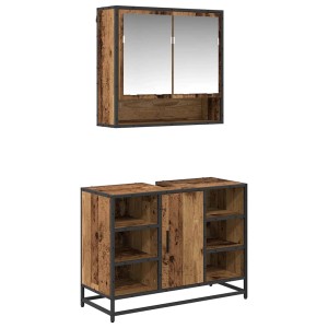 vidaXL Badezimmermöbel-Set mit Regal 2-Tlg Altholz Holzwerkstoff 3402527