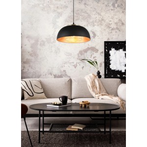 Moderne, schwarze Reality Pendelleuchte Punch mit goldenem Innenleben, 35 cm Durchmesser.