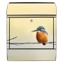Schwarzer Banjado Design Briefkasten mit Eisvogel Motiv und Zeitungsfach.