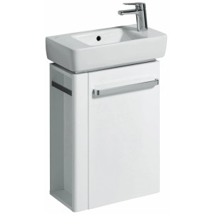 Geberit Renova Compact Handwaschbecken, 50 cm, weiß mit Hahnloch und Unterschrank.