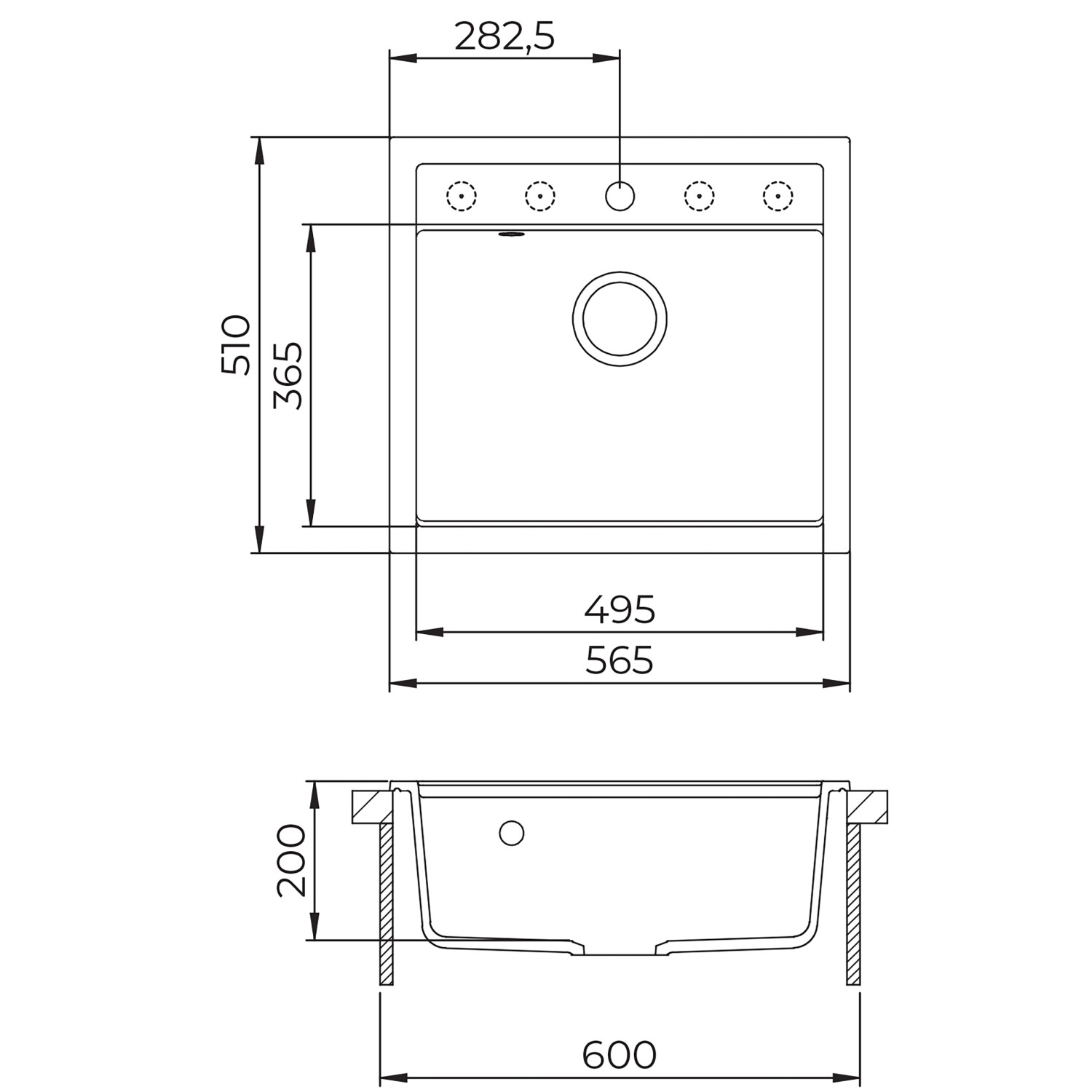 Helika Einbauspüle Quadro 56 cm x 51 cm Schwarz inkl. Kupferventil_9