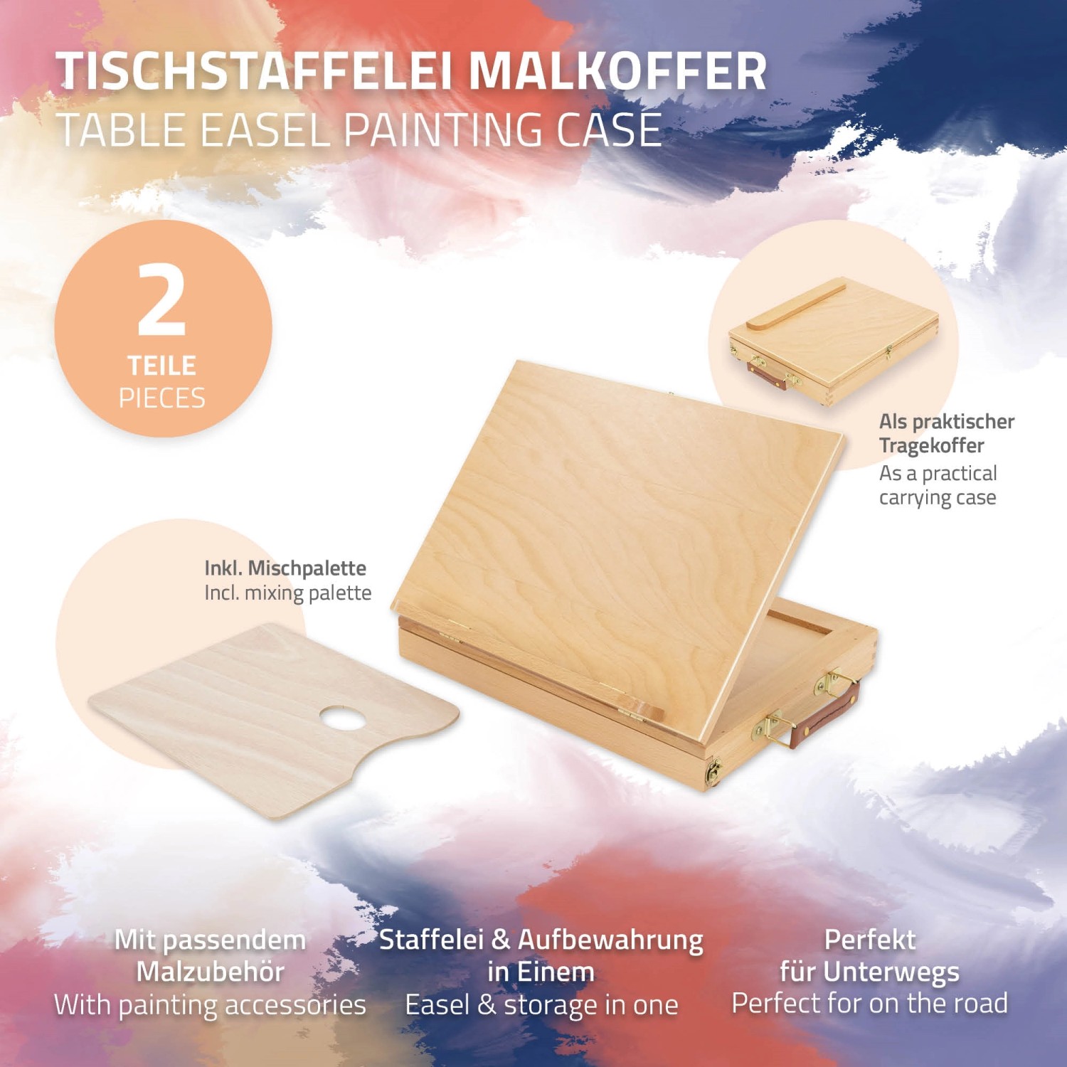 ECD Germany Tischstaffelei aus Holz mit Schublade und Palette. Ideal zum Basteln und Malen.