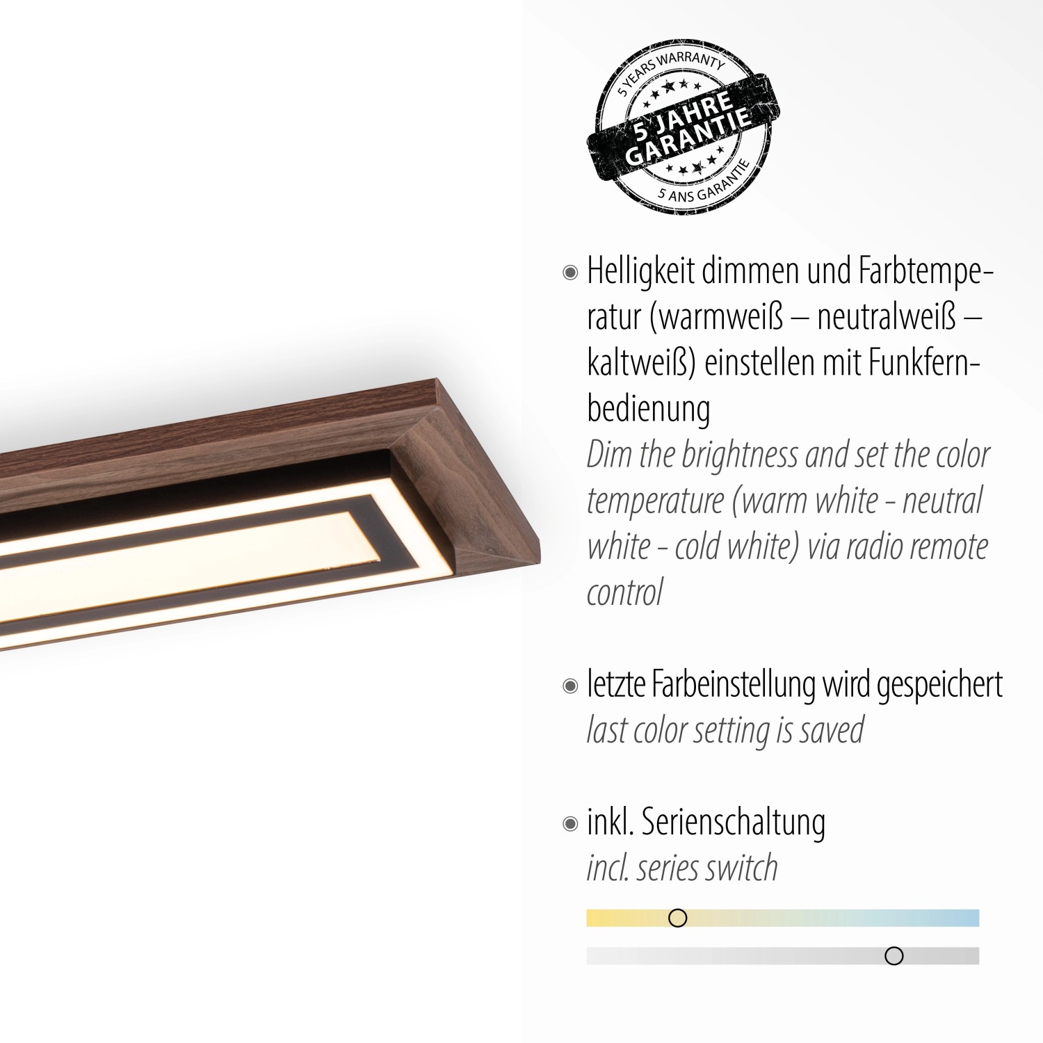Paul Neuhaus LED-Panel Palma mit Holzdekor, dimmbar und mit einstellbarer Lichtfarbe.