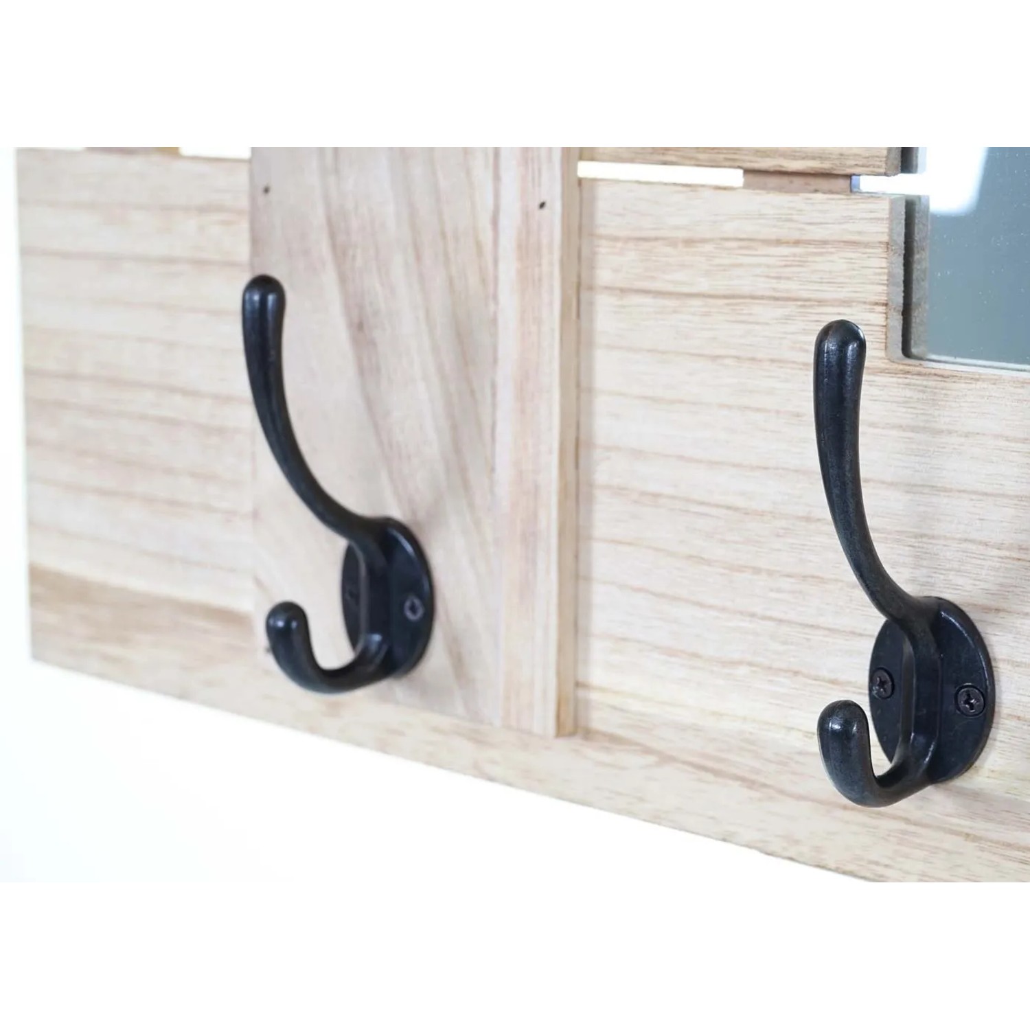 MCW Wandgarderobe C89 mit Spiegel, naturbraunes Holz, 5 Haken und 2 Ablagen.