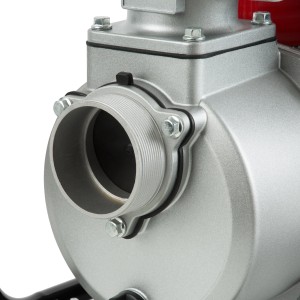 Detailaufnahme: EBERTH Wasserpumpe mit 3-Zoll-Anschluss, ideal für Gartenbewässerung und Pool-Entleerung.