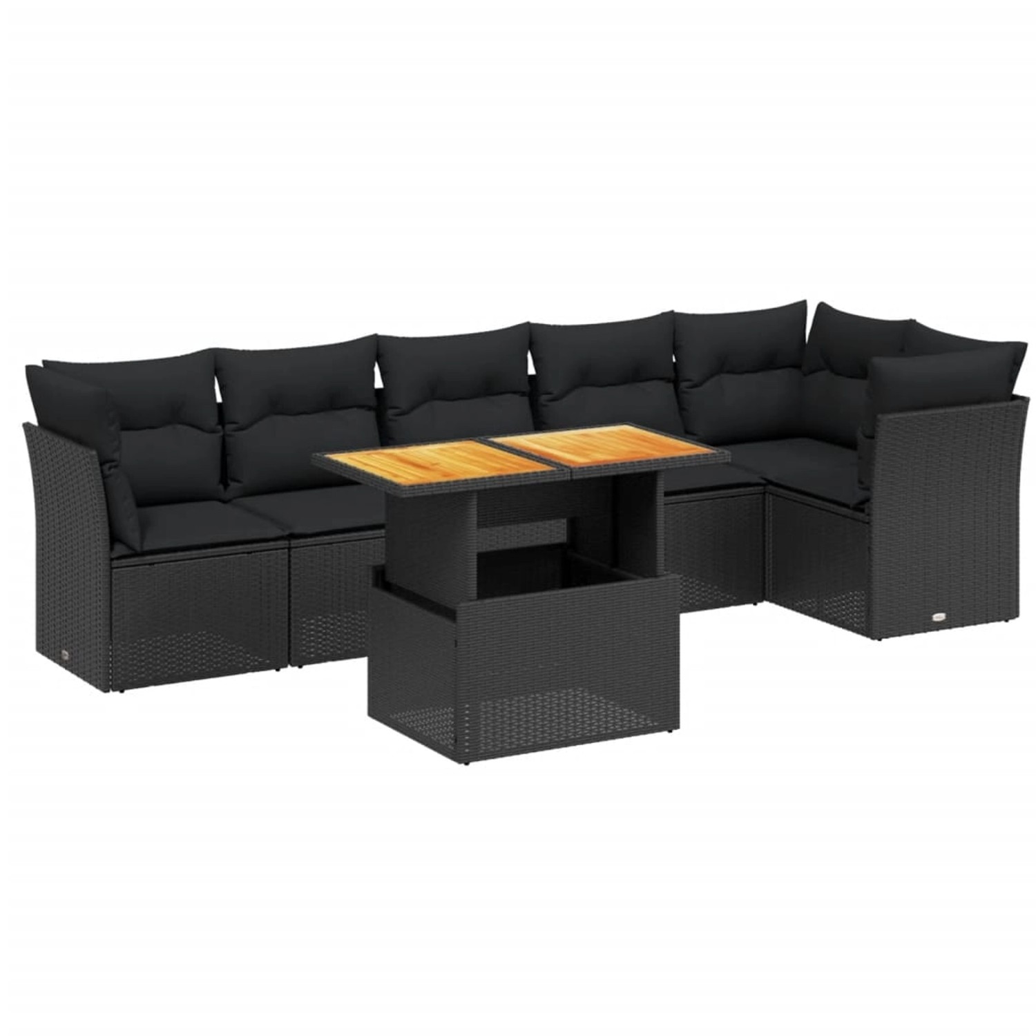 vidaXL 7-Tlg Garten-Sofagarnitur mit Kissen Schwarz Poly Rattan 3270838 günstig online kaufen