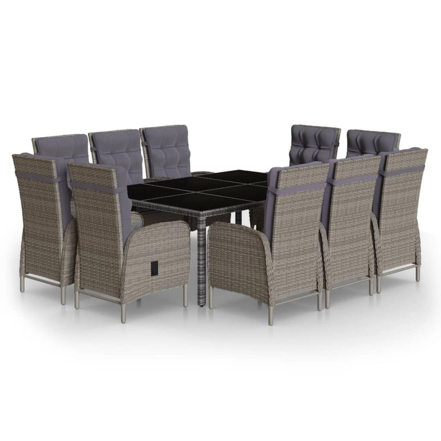 vidaXL 11-Tlg Garten-Essgruppe Poly Rattan Grau 3058554 günstig online kaufen