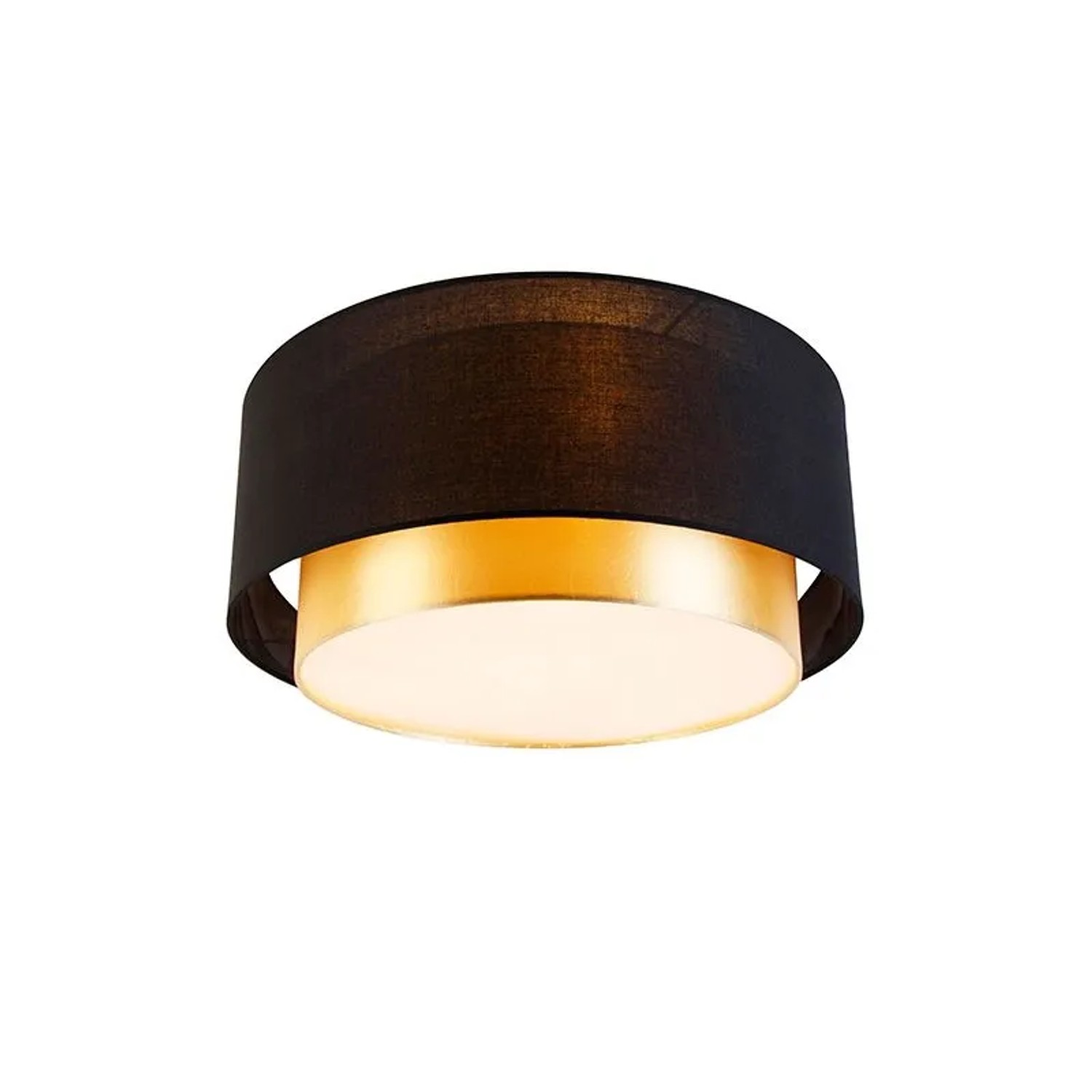 QAZQA Moderne Deckenleuchte Schwarz mit Gold 50 cm 3 Flammig Drum Duo