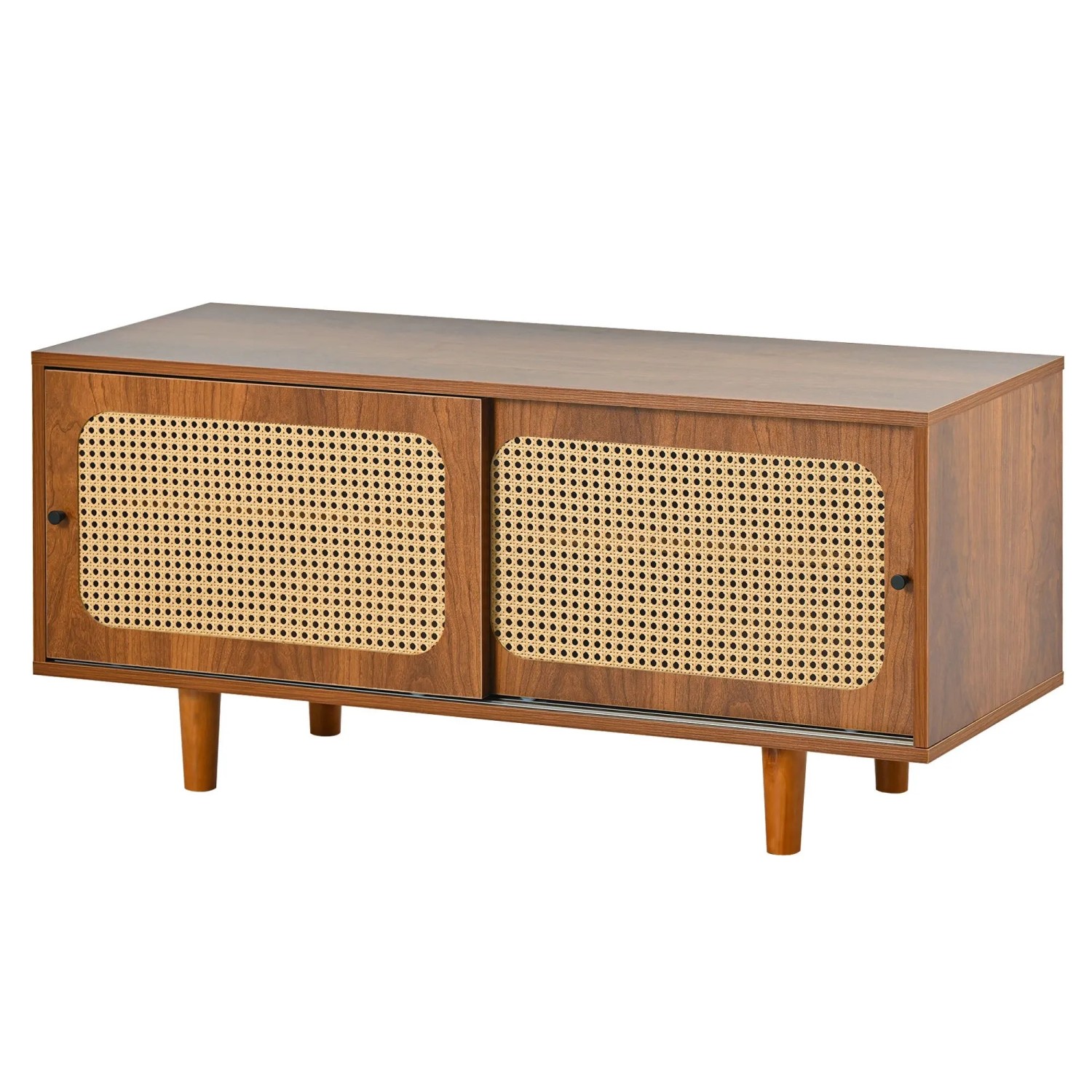 okwish Sideboard Set mit Rattan Stauraum Wohnzimmer 104x48x40cm Walnussfarben