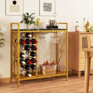 Goldenes Costway Weinregal aus Metall für 21 Flaschen und Gläser, 93x38x102cm.