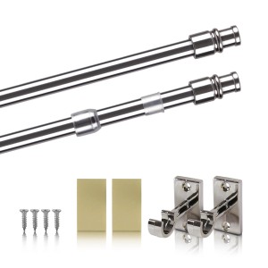 Bestlivings Cafehausstange, glänzend silber, ausziehbar (75-125cm) mit Zubehör zur Montage.