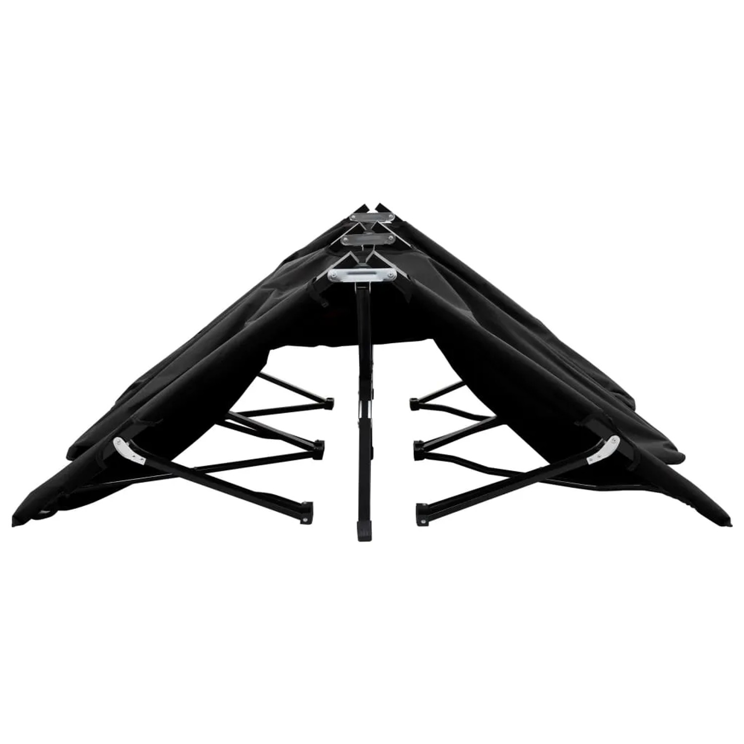 Zusammengeklappte, schwarze Doppelliege von vidaXL aus Stahl. Ideal für Camping und Outdoor.