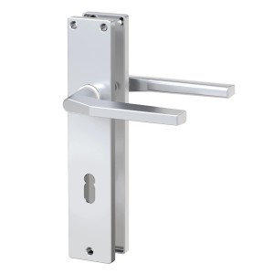 Basi Langschild-Garnitur Alu F1, eckig, für Innentüren mit Buntbart-Lochung.