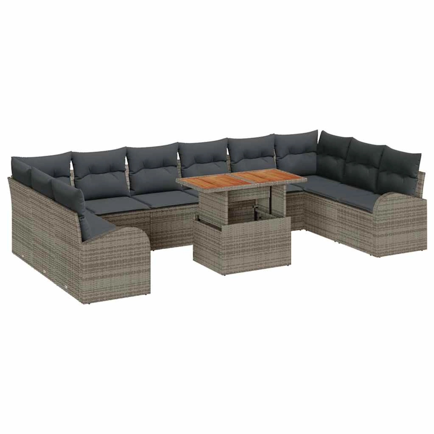 vidaXL Garten-Sofa-Set mit Speicher 11-Tlg Grau Poly Rattan 3358372 günstig online kaufen