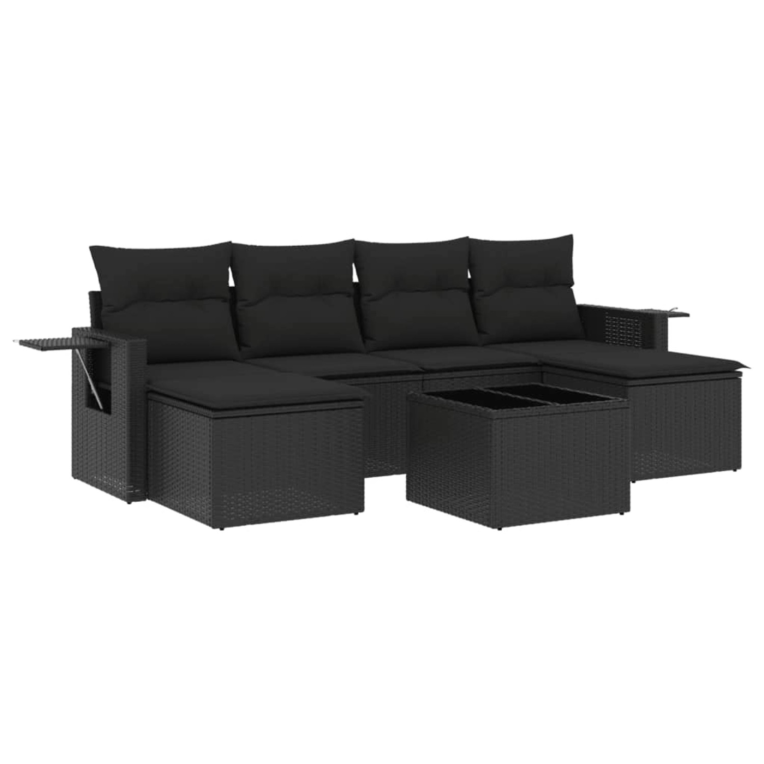 vidaXL 7-Tlg Garten-Sofagarnitur mit Kissen Schwarz Poly Rattan 3252862 günstig online kaufen