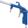 Blaue LUX Sandstrahlpistole D-SSP-180 mit silberner Düse und Schlauchanschluss. Zubehör für Kompressoren.