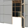 Modernes, anthrazit-graues Bertilo Gartenhaus HPL 1 mit offener Tür. Holz-Gartenhaus für den Garten.