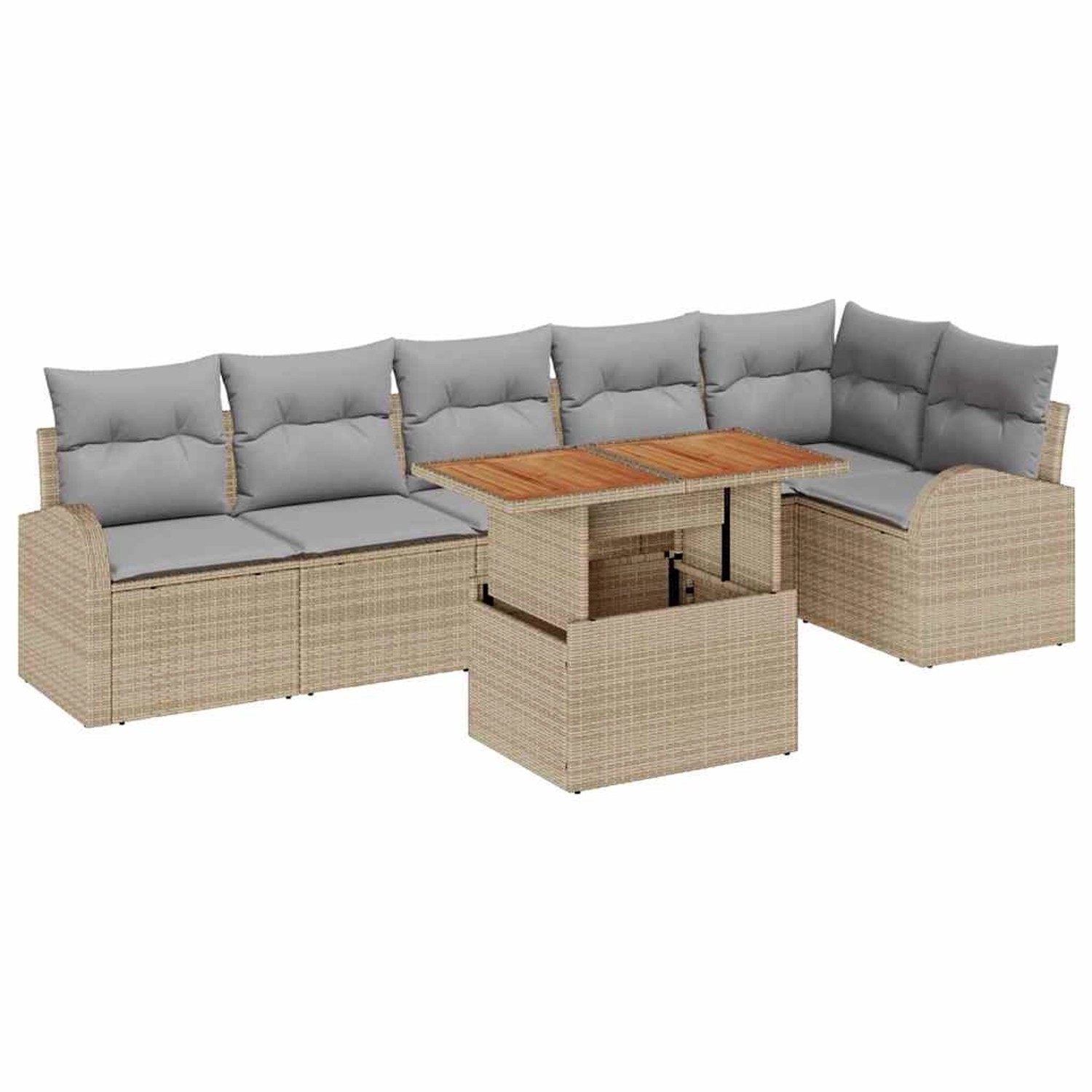 vidaXL Garten-Sofa-Set mit Speicher 7-Tlg Beige Poly Rattan 3358331 günstig online kaufen
