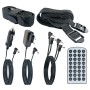 Zubehör für Schwaiger Monitor-Set: Gurte, Netzteil, KFZ-Adapter, AV-Kabel, Fernbedienung.