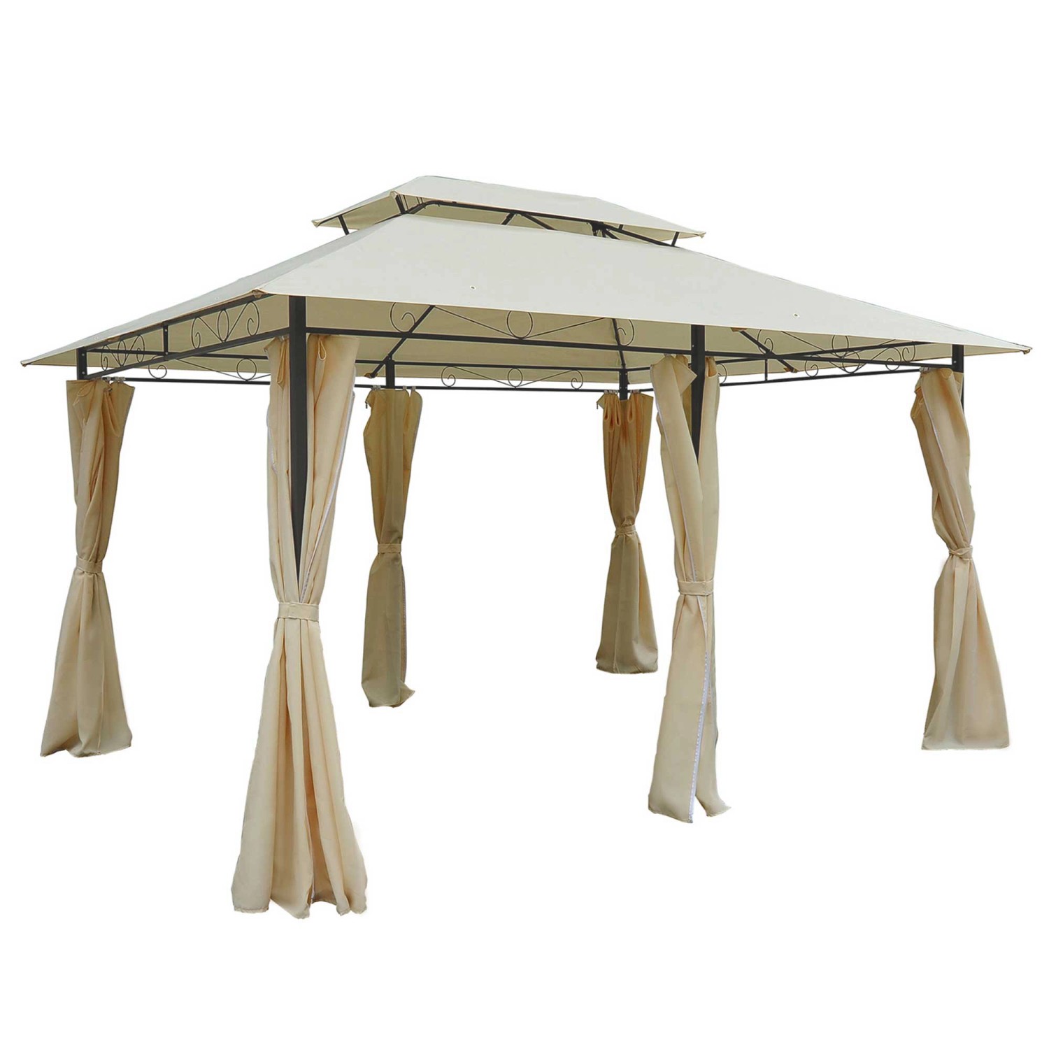 Outsunny Pavillon Stahl 180g/m² Polyester Beige+Dunkelgrau L300 x B400 x H2 günstig online kaufen