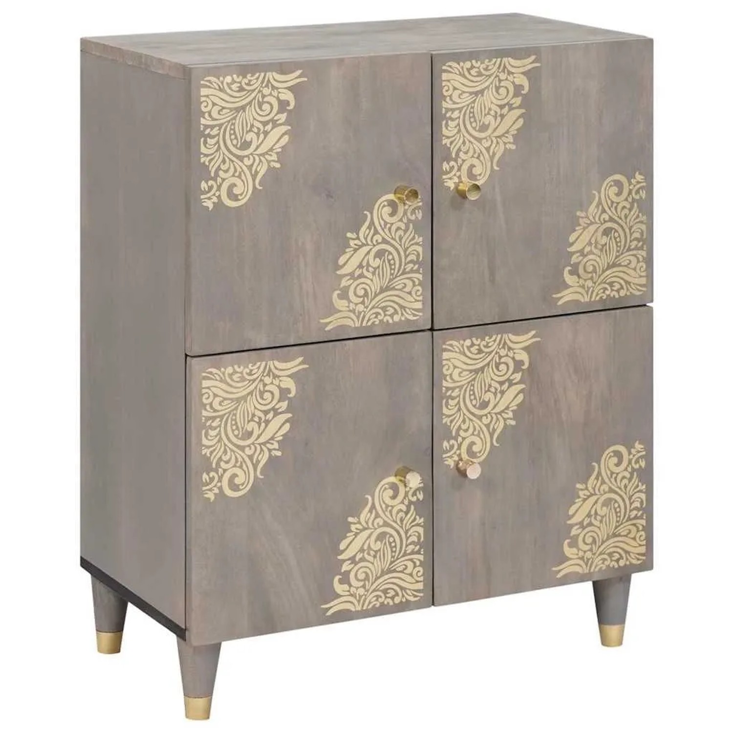 vidaXL Sideboard Grau und Gold 60 x 33 x 75 cm Massivholz Mango 4018798
