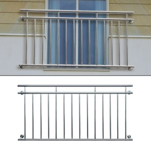 Glänzender, silberner ECD Germany Französischer Balkon 184x90 cm mit 14 Füllstäben.
