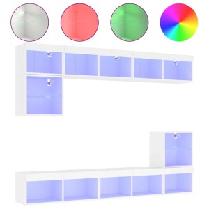 vidaXL 8-Tlg Wohnwand mit LED-Beleuchtung Weiß Holzwerkstoff 3216668