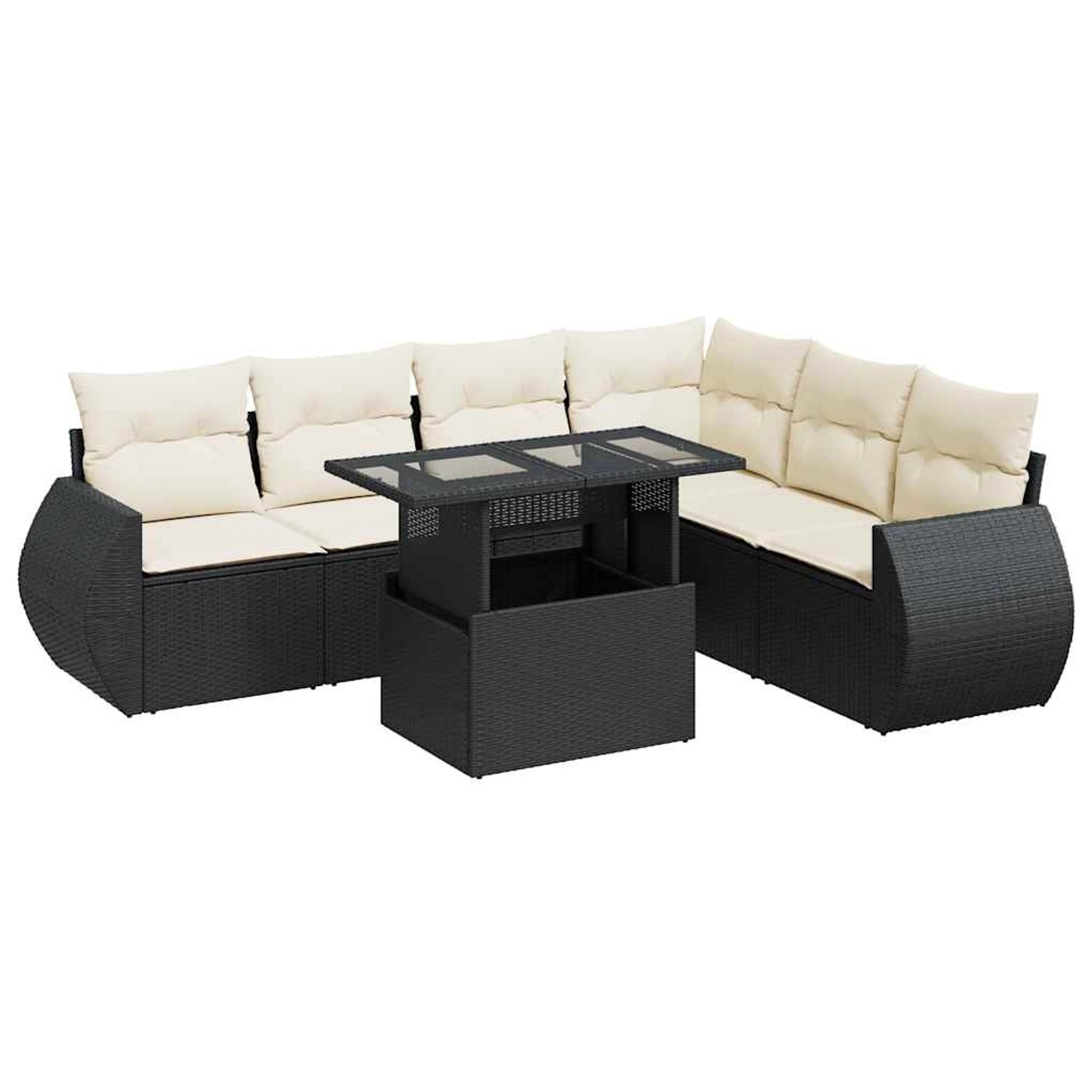 vidaXL 7-Tlg Garten-Sofagarnitur mit Kissen Schwarz Poly Rattan 3326647 günstig online kaufen
