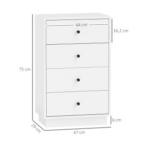 Weiße HOMCOM Kommode mit 4 Schubladen, 47x29x75 cm, Spanplatte, ideal zur Aufbewahrung im Schlafzimmer.