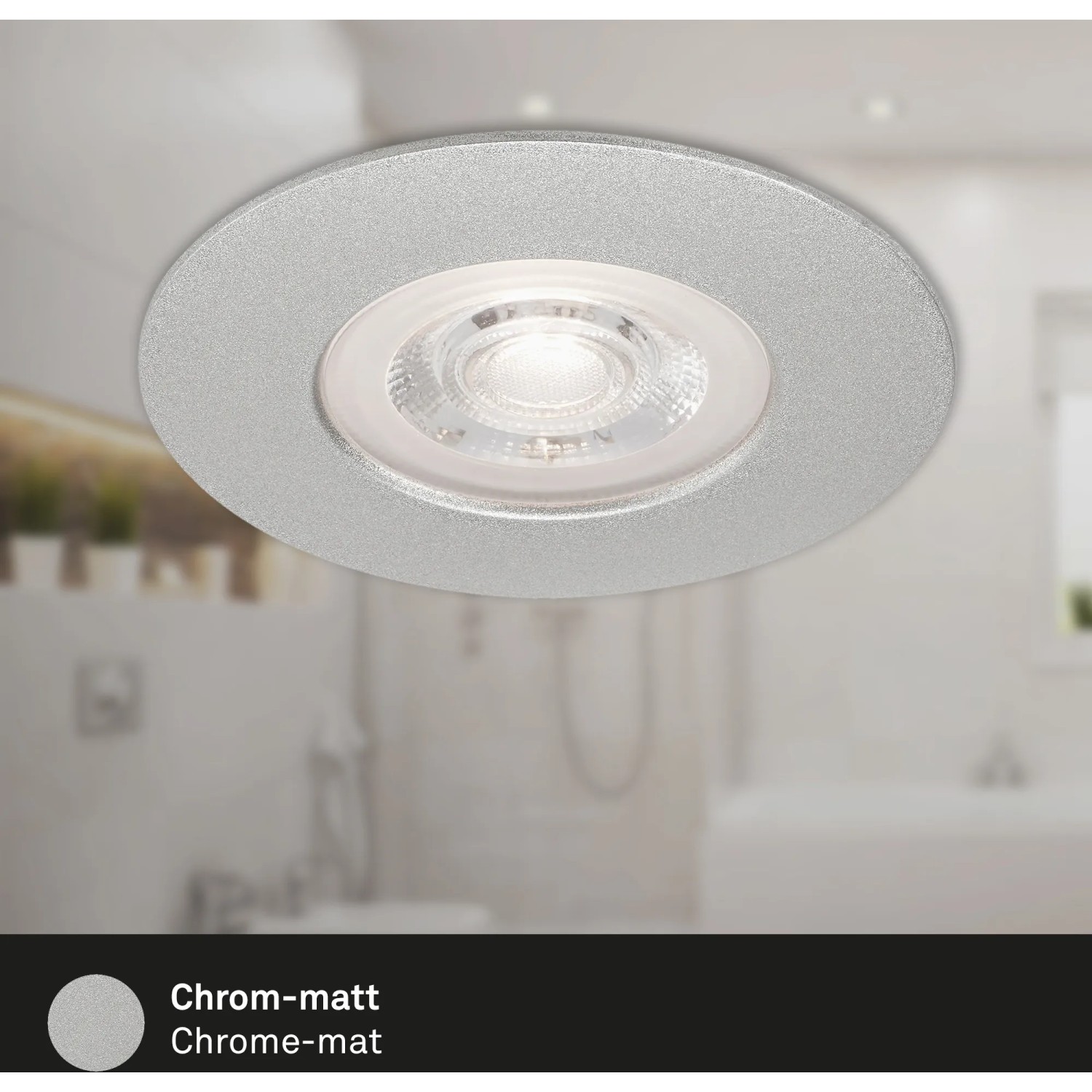 Brilo LED-Einbauleuchte Kulana, 3er-Set, dimmbar, chrom-matt im Badezimmer.