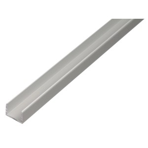 Silbernes U-Profil aus Aluminium, 10x12,9x1000 mm, ideal für Baukonstruktionen.