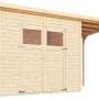 Unbehandeltes Holz-Gartenhaus Bertilo mit Pultdach und Anbau. Ideal zur Lagerung von Gartengeräten.