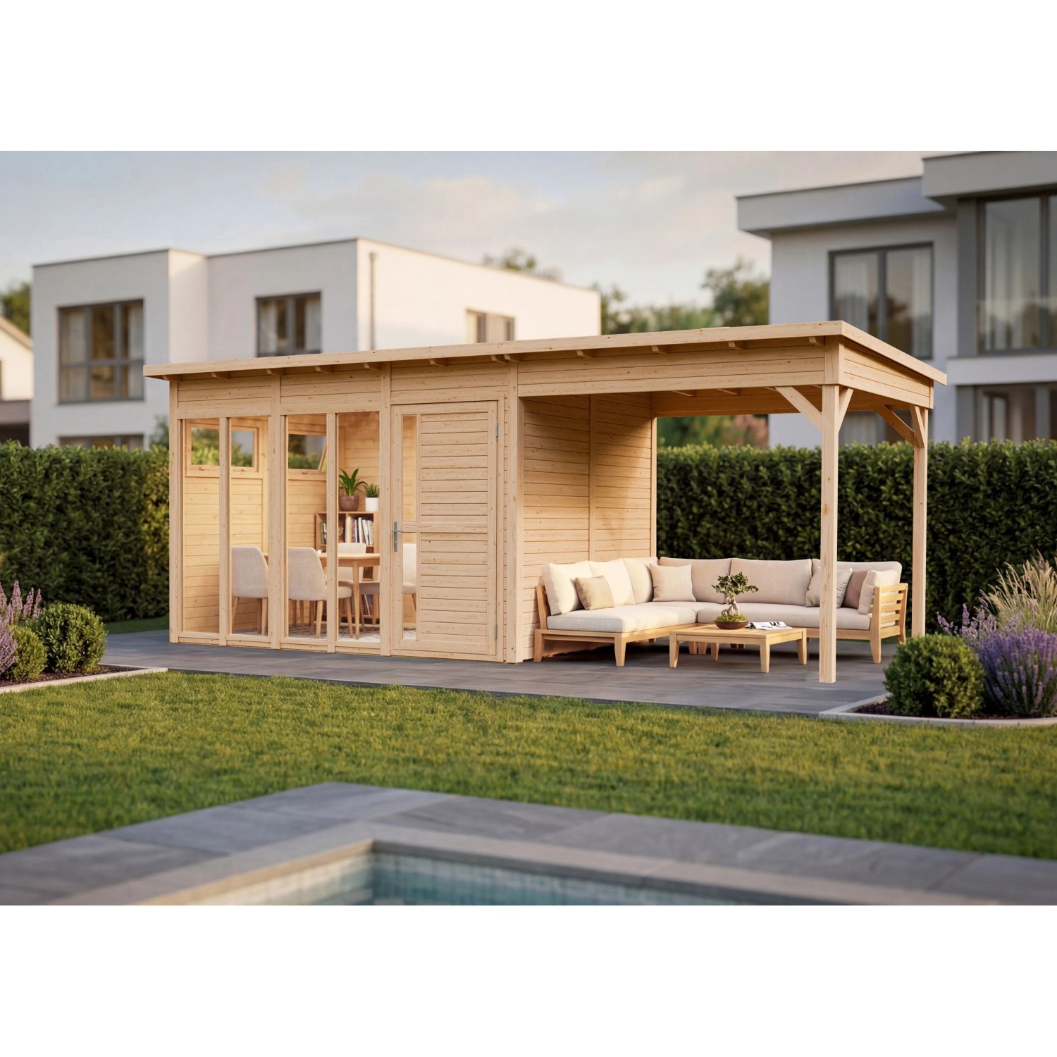 Bertilo Holz-Gartenhaus Pentus3Off.L natural Flachdach Unbehandelt