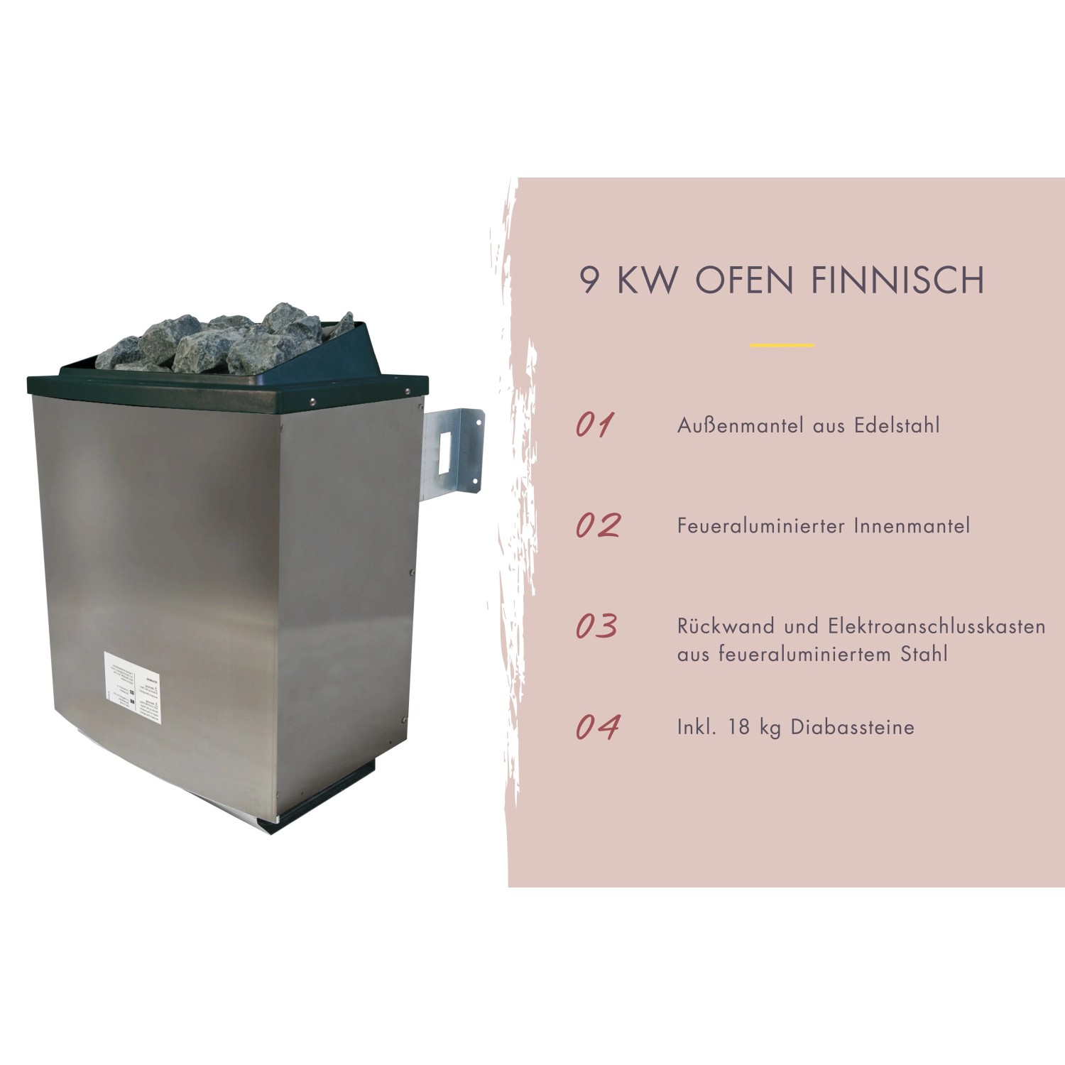 Karibu Fasssauna Ofen 9kW: Saunaofen mit Diabassteinen für Fasssauna-Set.