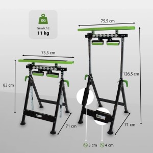 TRUTZHOLM Arbeitsbock 4in1: Höhenverstellbarer Rollenbock und Arbeitsbock, klappbar für Werkstatt und Hobby.