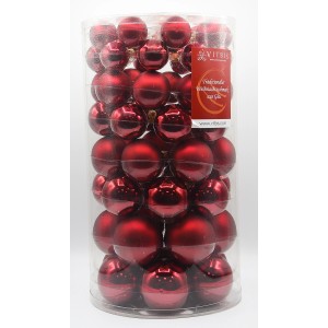 Vitbis Glas-Weihnachtskugeln, 60-teilig, dunkelrot, Mix aus verschiedenen Größen und Oberflächen.