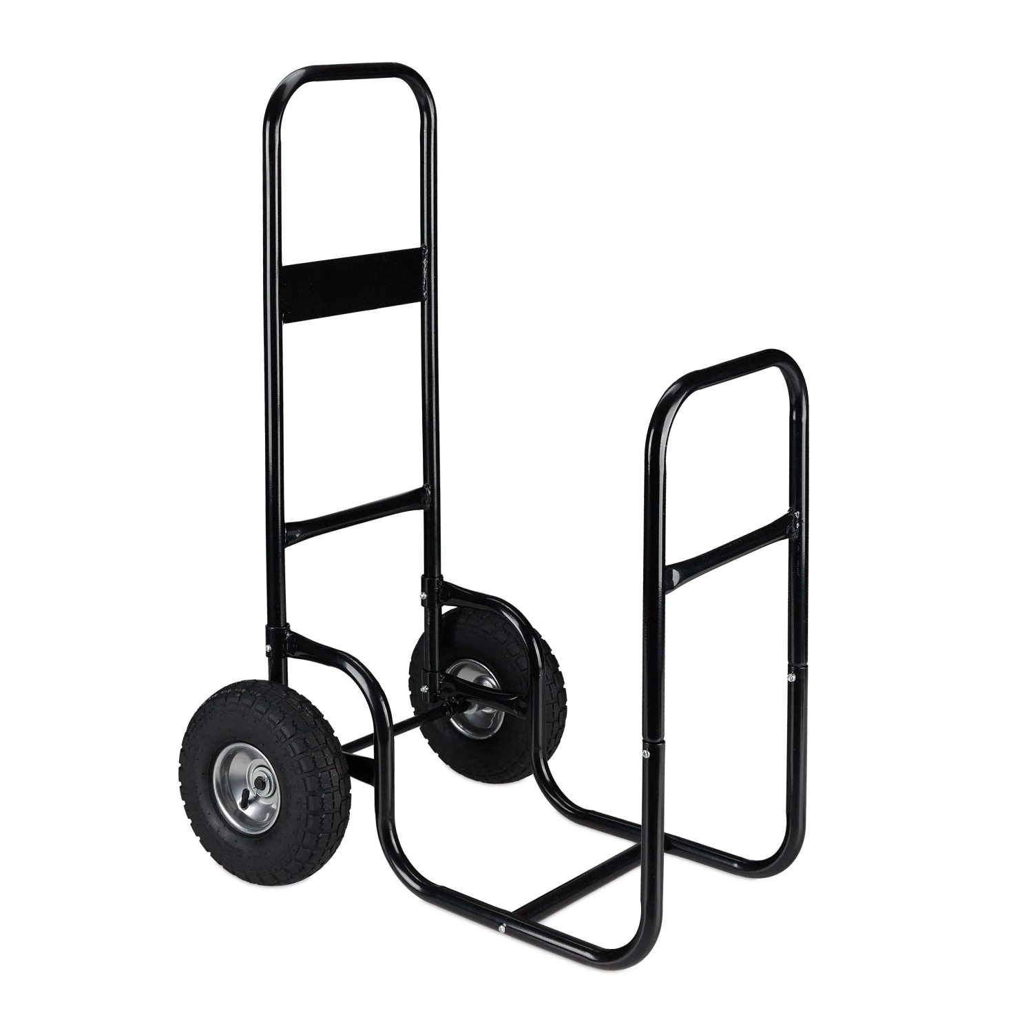 Relaxdays Kaminholzwagen Stahl Schwarz mit Griff und Luftreifen 107 cm x 53 cm x 69 cm 7,7 kg