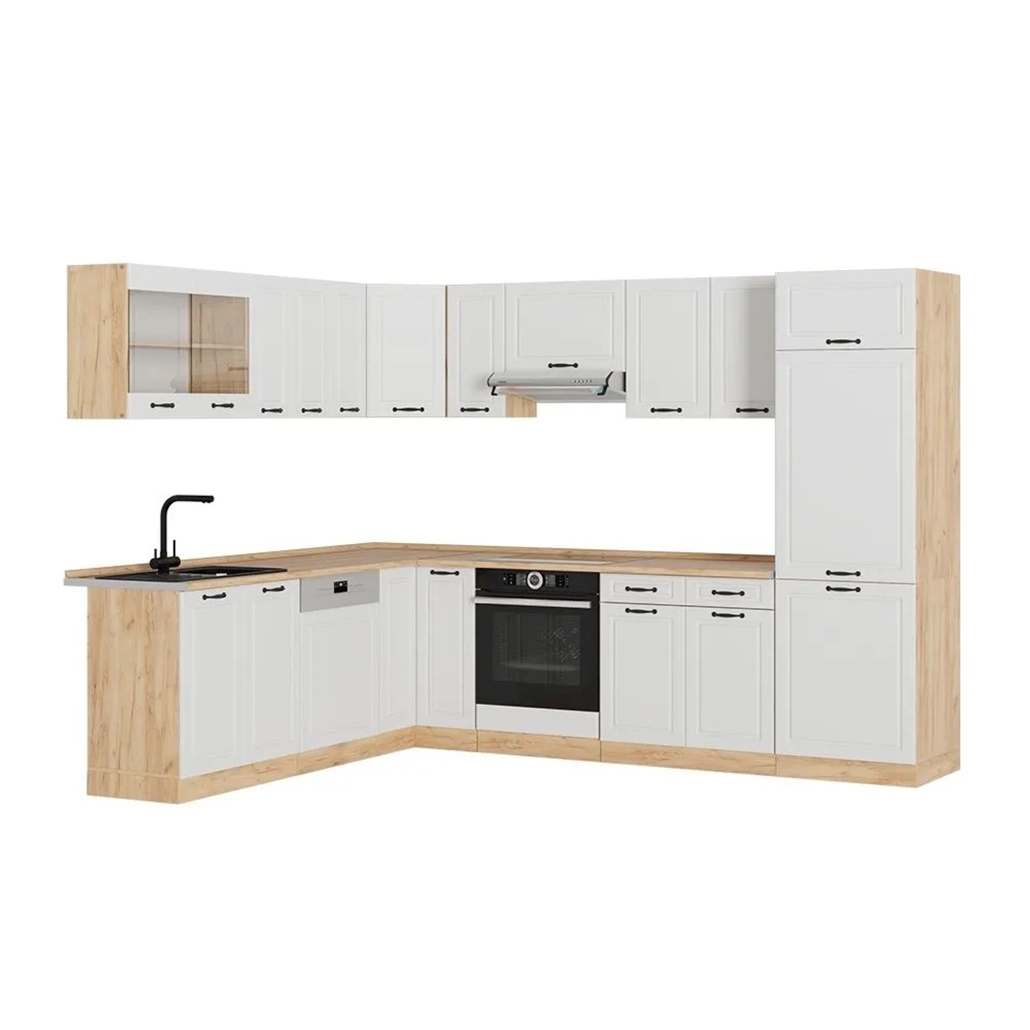 Vicco Eckküche R-Line Weiß Landhaus/Goldkraft Eiche 287 x 82, AP Eiche