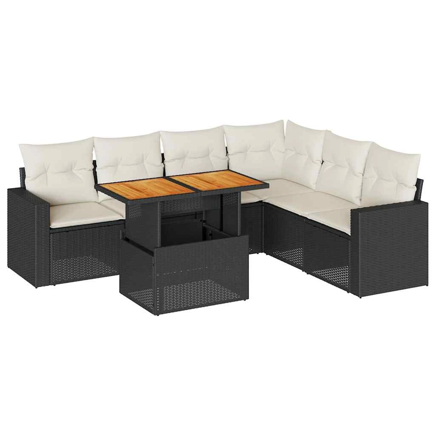 vidaXL 7-Tlg Garten-Sofagarnitur mit Kissen Schwarz Poly Rattan 3327045 günstig online kaufen