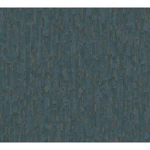 Moderne Vliestapete in Blau-Gold von A.S. Creation, strukturierte Oberfläche.