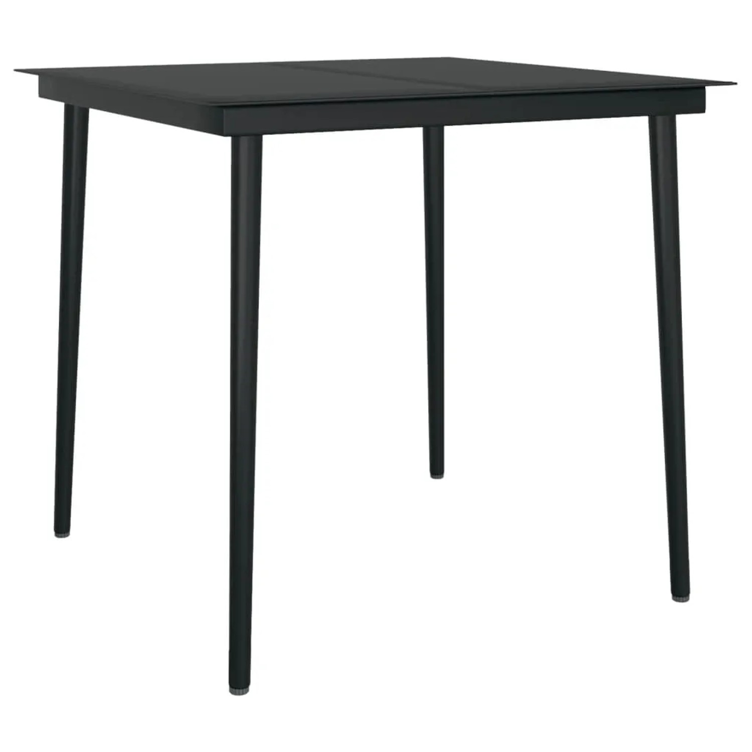 vidaXL 3-tlg. Garten-Essgruppe aus Rattan und Glas, schwarz. Quadratischer Tisch mit 2 Stühlen und Auflagen.